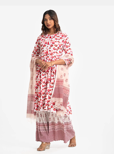 White Viscose A-line Salwar Kameez